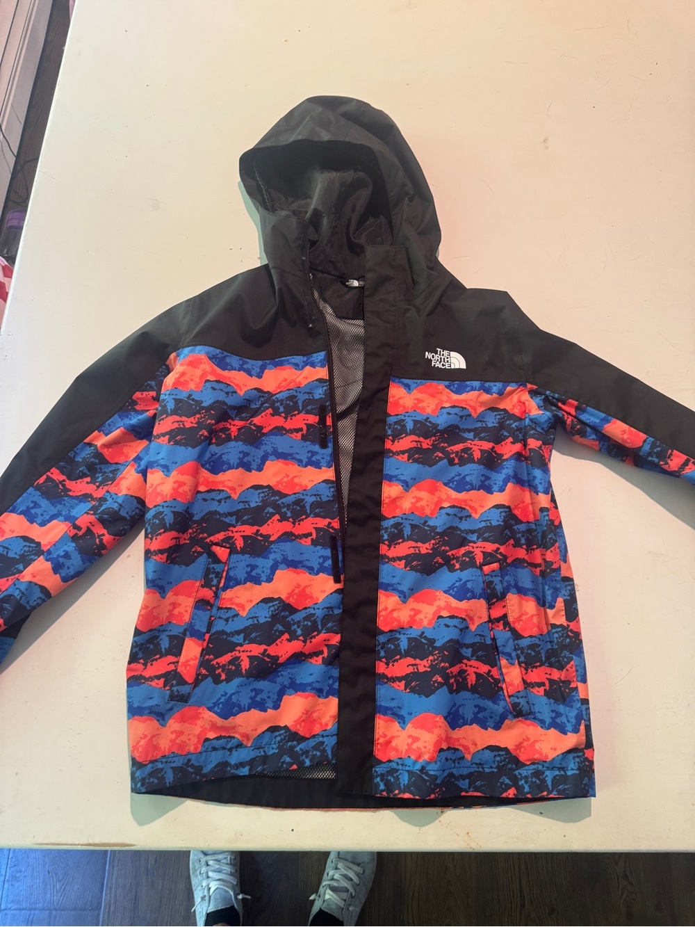 The North Face Kids Hooded Rain Jacket - Black, Blue & Orange Print